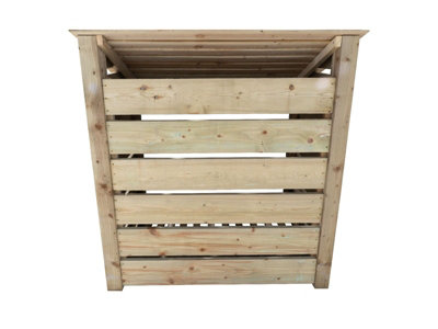 Slatted wooden log store with kindling shelf W-119cm, H-126cm, D-88cm - natural (light green) finish