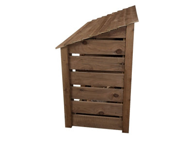 Slatted wooden log store with kindling shelf W-187cm, H-126cm, D-88cm - brown finish