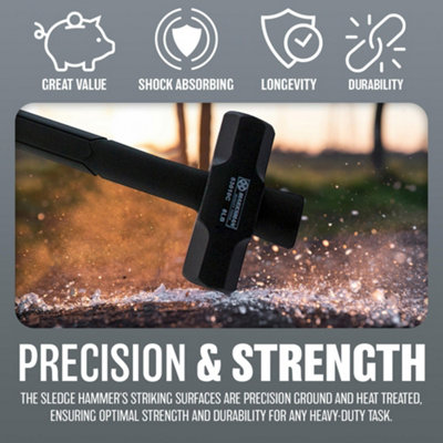 Sledge Hammer Long Handle Grip With Fibreglass Rubber Shaft Diy Hardware 8lb - 5