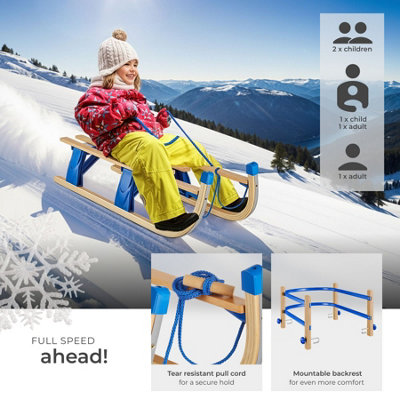 Sledge Vivian - wood slats, foldable, removable backrest and pull rope