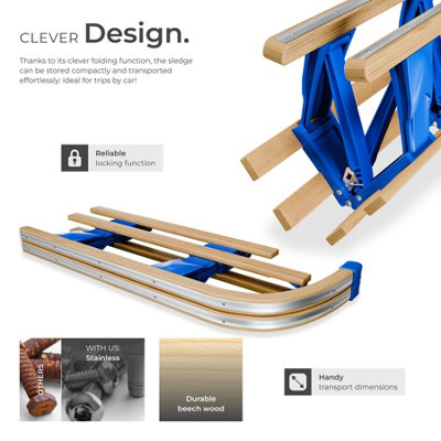 Sledge Vivian - wood slats, foldable, removable backrest and pull rope