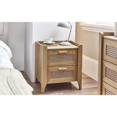 Sleek 2 Drawer Rattan Oak Bedside | DIY at B&Q