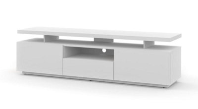 Sleek Adam TV Cabinet H510mm W1800mm D400mm in White with Hinged Doors, Drawer, and Cable Management