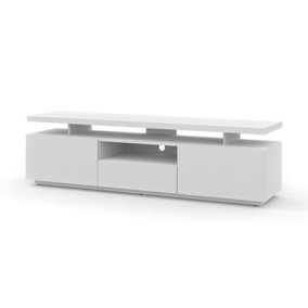 Sleek Adam TV Cabinet H510mm W1800mm D400mm in White with Hinged Doors, Drawer, and Cable Management