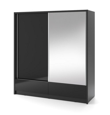 Sleek Aria I Sliding Door Wardrobe W2040mm H2140mm D620mm - Black Gloss & Black Matt Finish