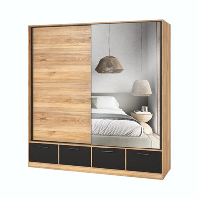 Sleek Beta Mirrored Sliding Door Wardrobe 2000mm in Oak Mauvella - Modern Storage Solution