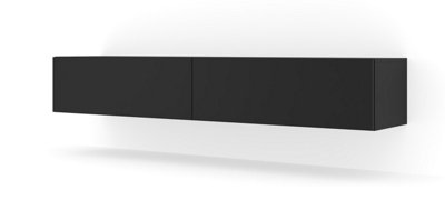 Sleek BINGO 180cm Wall-Mounted TV Cabinet in Matt Black - 1800mm x 400mm x 300mm