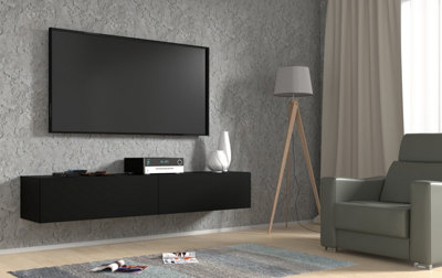 Sleek BINGO 180cm Wall-Mounted TV Cabinet in Matt Black - 1800mm x 400mm x 300mm