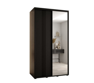 Sleek Black Cannes VII Sliding Wardrobe H2050mm W1300mm D600mm with Customisable Black Steel Handles