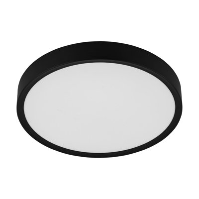 Sleek Black Flush Ceiling Light with White Shade and LED Bulb - 33.5W Included