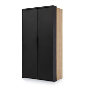 Sleek Black Loft Right Folding Door Wardrobe H2040mm W1040mm D650mm with Hanging Rail and Drawers