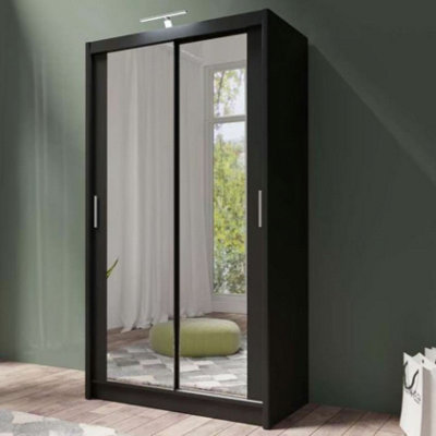 Sleek Black Matt 120cm Sliding Wardrobe - Modern Storage with Mirror Finish