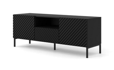 Sleek Black Matt TV Stand SURF 2D1S with Black Legs - (H)560mm (W)1500mm (D)420mm