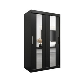 Sleek Black Pole Sliding Door Wardrobe W1200mm H2000mm D620mm Mirrored Contemporary Storage Solution