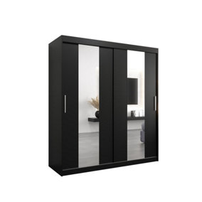 Sleek Black Pole Sliding Door Wardrobe W1800mm H2000mm D620mm Mirrored Contemporary Storage Solution