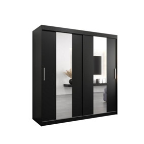 Sleek Black Pole Sliding Door Wardrobe W2000mm H2000mm D620mm Mirrored Contemporary Storage Solution