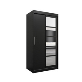 Sleek Black Roma I Sliding Door Wardrobe W1000mm H2000mm D620mm Mirrored Contemporary Storage Solution