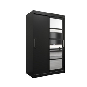 Sleek Black Roma I Sliding Door Wardrobe W1200mm H2000mm D620mm Mirrored Vertical Handles Contemporary Storage Solution