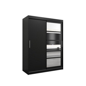 Sleek Black Roma I Sliding Door Wardrobe W1500mm H2000mm D620mm Mirrored Vertical Handles Contemporary Storage Solution