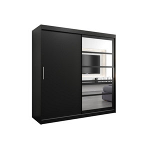 Sleek Black Roma I Sliding Door Wardrobe W2000mm H2000mm D620mm Mirrored Vertical Handles Contemporary Storage Solution