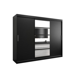 Sleek Black Roma I Sliding Door Wardrobe W2500mm H2000mm D620mm Mirrored Contemporary Storage Solution