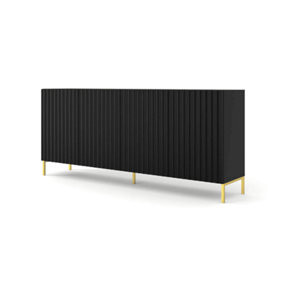 Sleek Black Wave Sideboard Cabinet with Gold Legs (W)200cm (H)87cm (D)42cm - Contemporary & Luxurious