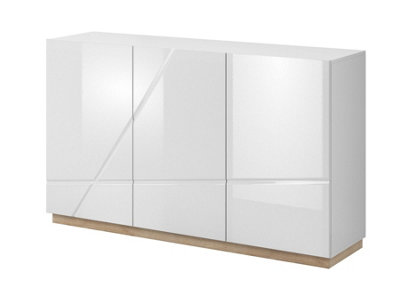 Sleek Futura Sideboard Cabinet in White Gloss & Oak Riviera (W1500mm x H910mm x D410mm) - Ideal for Dining and Living Rooms