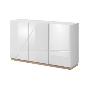 Sleek Futura Sideboard Cabinet in White Gloss & Oak Riviera (W1500mm x H910mm x D410mm) - Ideal for Dining and Living Rooms