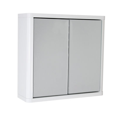 Sleek Gloss Double Mirrored Bathroom Storage Cabinet in White