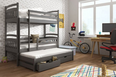 Sleek Graphite Bunk Bed with Trundle & Underbed Storage - Stylish Kids' Solution (H1640mm x W1980mm x D980mm)