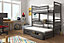 Sleek Graphite Bunk Bed with Trundle & Underbed Storage - Stylish Kids' Solution (H1640mm x W1980mm x D980mm)