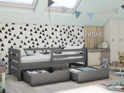 Sleek Graphite Ergo Children's Bed with Storage Drawers and Foam/Bonnell Mattress (W)198cm (H)66cm (D)97cm - Stylish & Secure