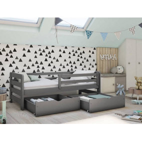 Sleek Graphite Ergo Children's Bed with Storage Drawers and Foam Mattress (W)198cm (H)66cm (D)97cm - Stylish & Secure