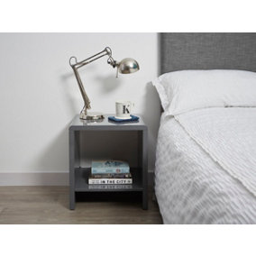 Sleek Grey Gloss Bedroom Bedside Table with Shelf - Modern Design