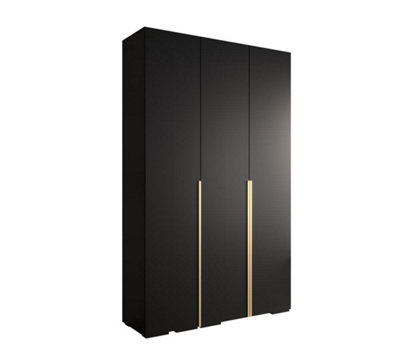 Sleek Inova I Hinged Door Wardrobe H2370mm W1500mm D470mm - Modern Black Finish with Gold Vertical Metal Handles