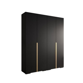 Sleek Inova I Hinged Door Wardrobe H2370mm W2000mm D470mm - Modern Black Finish with Gold  VerticalMetal Handles