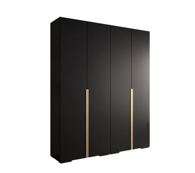 Sleek Inova I Hinged Door Wardrobe H2370mm W2000mm D470mm - Modern Black Finish with Golden Vertical Metal Handles