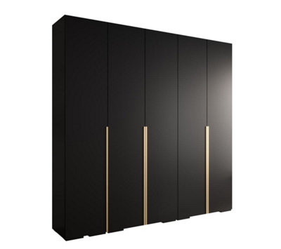 Sleek Inova I Hinged Door Wardrobe H2370mm W2500mm D470mm - Modern Black Finish with Gold Vertical Metal Handles