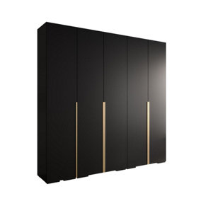 Sleek Inova I Hinged Door Wardrobe H2370mm W2500mm D470mm - Modern Black Finish with Gold Vertical Metal Handles