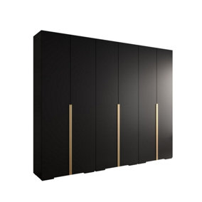 Sleek Inova I Hinged Door Wardrobe H2370mm W3000mm D470mm - Modern Black Finish with Gold Vertical Metal Handles