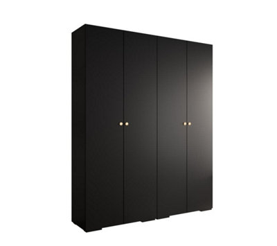 Sleek Inova II Hinged Door Wardrobe H2370mm W2000mm D470mm - Modern Black Finish with Gold Round Metal Handles