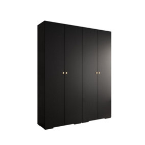 Sleek Inova II Hinged Door Wardrobe H2370mm W2000mm D470mm - Modern Black Finish with Gold Round Metal Handles