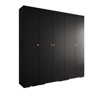 Sleek Inova II Hinged Door Wardrobe H2370mm W2500mm D470mm - Modern Black Finish with Gold Round Metal Handles