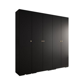 Sleek Inova II Hinged Door Wardrobe H2370mm W2500mm D470mm - Modern Black Finish with Gold Round Metal Handles