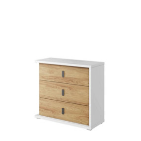 Sleek Massi Chest of Drawers in Natural Hickory & Alpine White - 1000mm x 900mm x 410mm, Stylish Bedroom Storage
