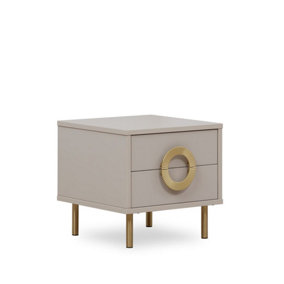 Sleek Nubo Bedside Table H440mm W460mm D450mm with Two Drawers and Gold Metal Legs in Cashmere & Gold