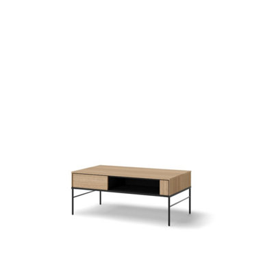 Sleek Oak Linear Coffee Table H450mm W1100mm D600mm - Modern Design with Open Storage