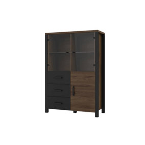 Sleek Olin 44 Display Cabinet in Oak Okapi and Black Matt - Stylish W101cm H146cm D43cm