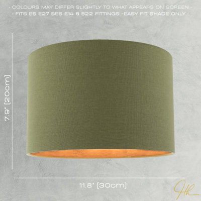 Sleek Olive Green Lamp Shade in Linen Fabric with Bronze Resin Inner