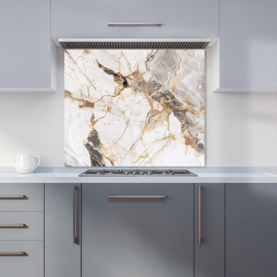 Sleek Pale Marble Effect Premium Glass Kitchen Splashback W900mm x H650mm